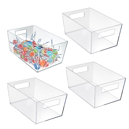 Azar Displays Storage Tote, Styrene, Clear, 6.5 in H, 13 in W, 13 in L, 4 PK 556239-4PK